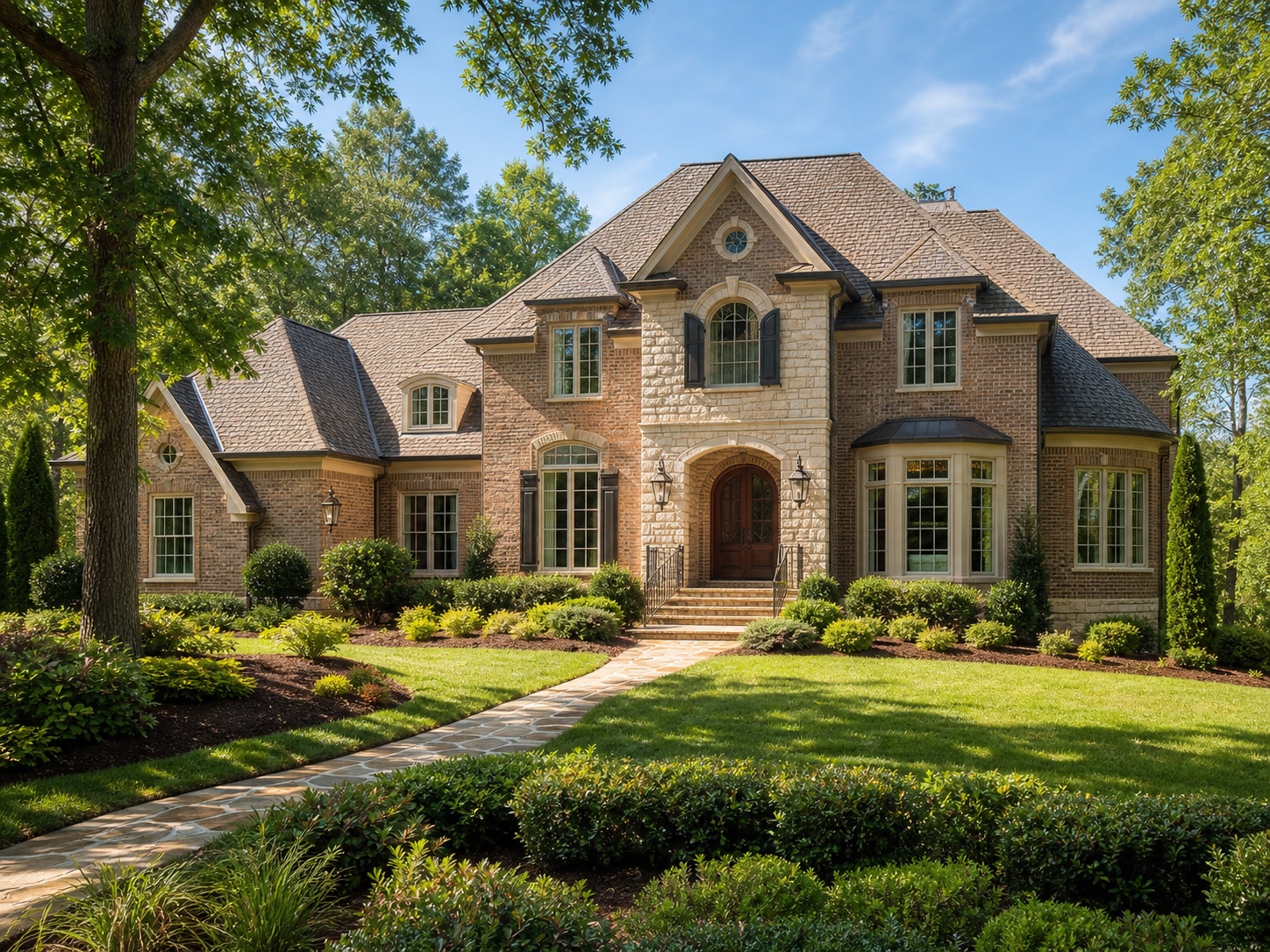Brick and limestone estate inspired by Johns Creek architecture